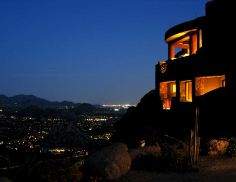 Black Mountain house at night